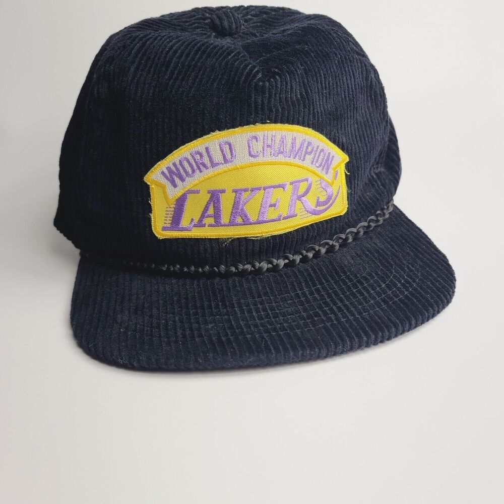 Vintage 80s 90s Los Angeles Lakers Corduroy Hat One Size Adjustable Strap AmaPro